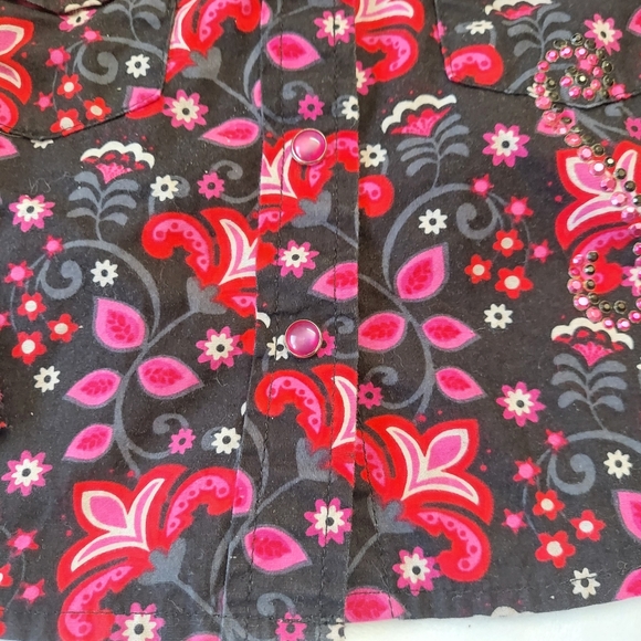 Cowgirl Hardware Long Sleeve Western Shirt 6 Months Pink Black rhinestone Cotton - Picture 6 of 9